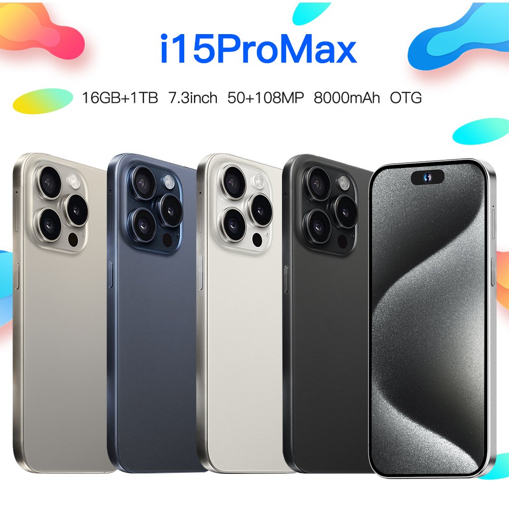 2024 Hot Selling i15 Phone 15 Pro Max 5G Smartphone HD Screen 108MP Rear Camera 6G RAM Support LTE CDMA Multilingual Features